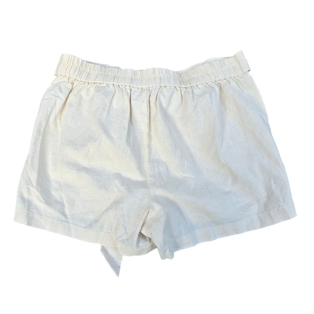 J. Crew‎ Linen Cotton Blend Tie Waist Shorts Ivory Cream Women's Size 12